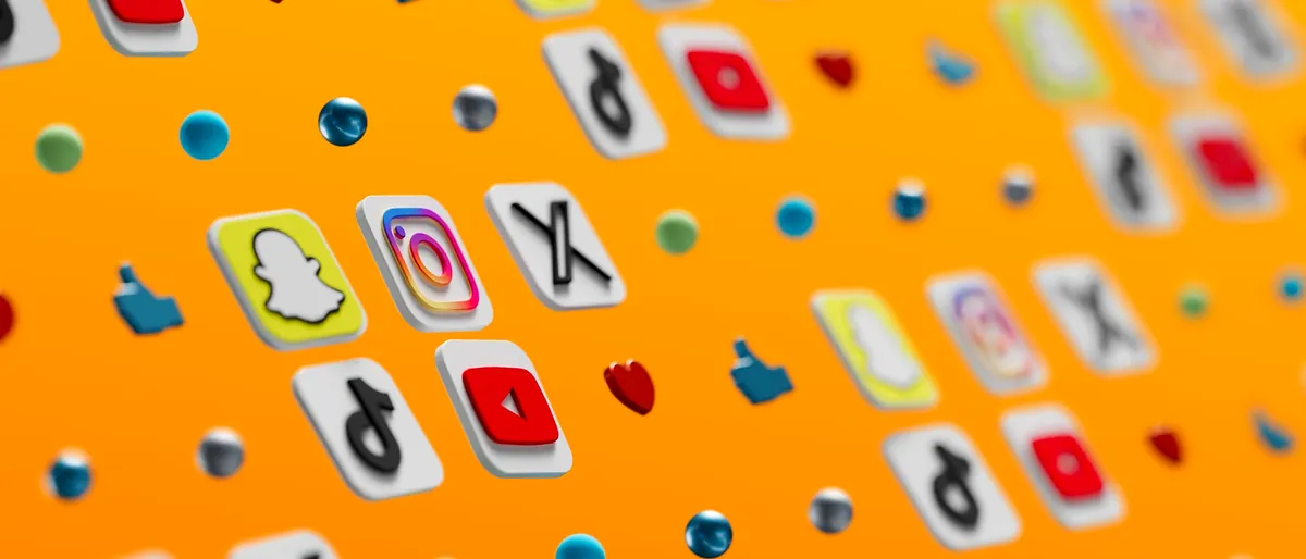 Social media icons on an orange background