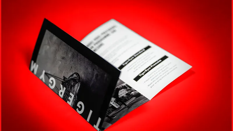 Boxing gym tri-fold leaflet on a red background