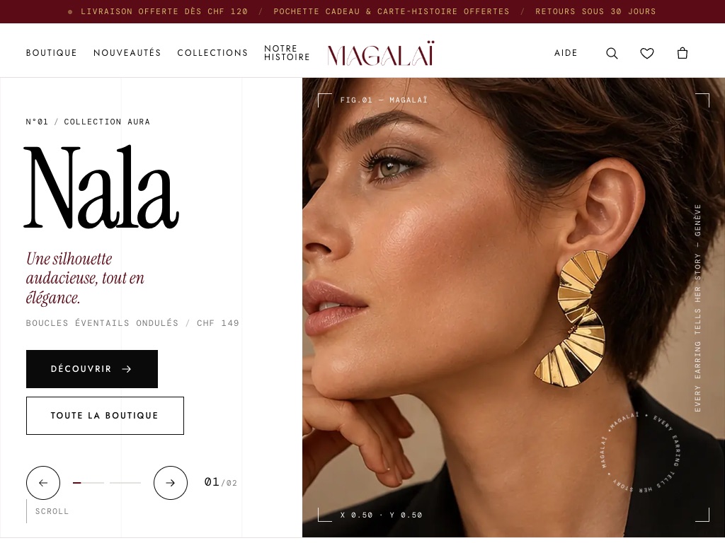 Magalaï (earring boutique) shown on Tablet · 1024 px