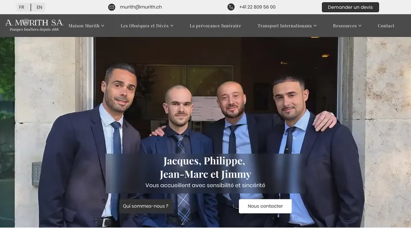 murith.ch website, funeral services in Geneva